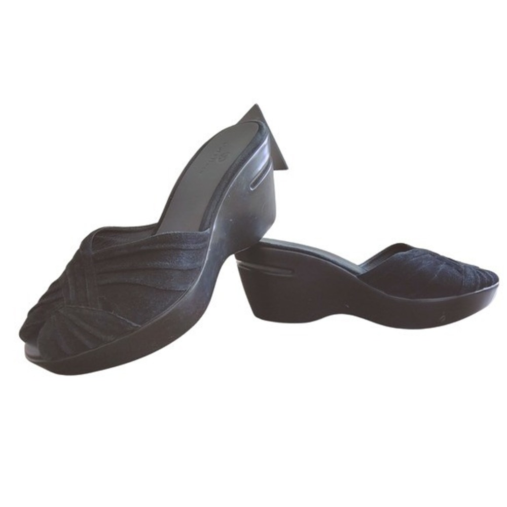 Cole Haan Air Black Suede Wedge Sandals Mules 8.5 Slides Peep Toe Sporty Summer